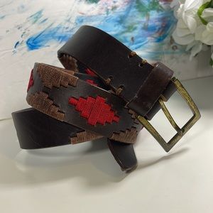 Brown Leather Belt with Red Accents